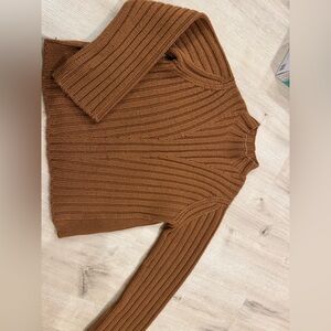 Vince Cowl Neck Ribbed wool cashmere Sweater - brown